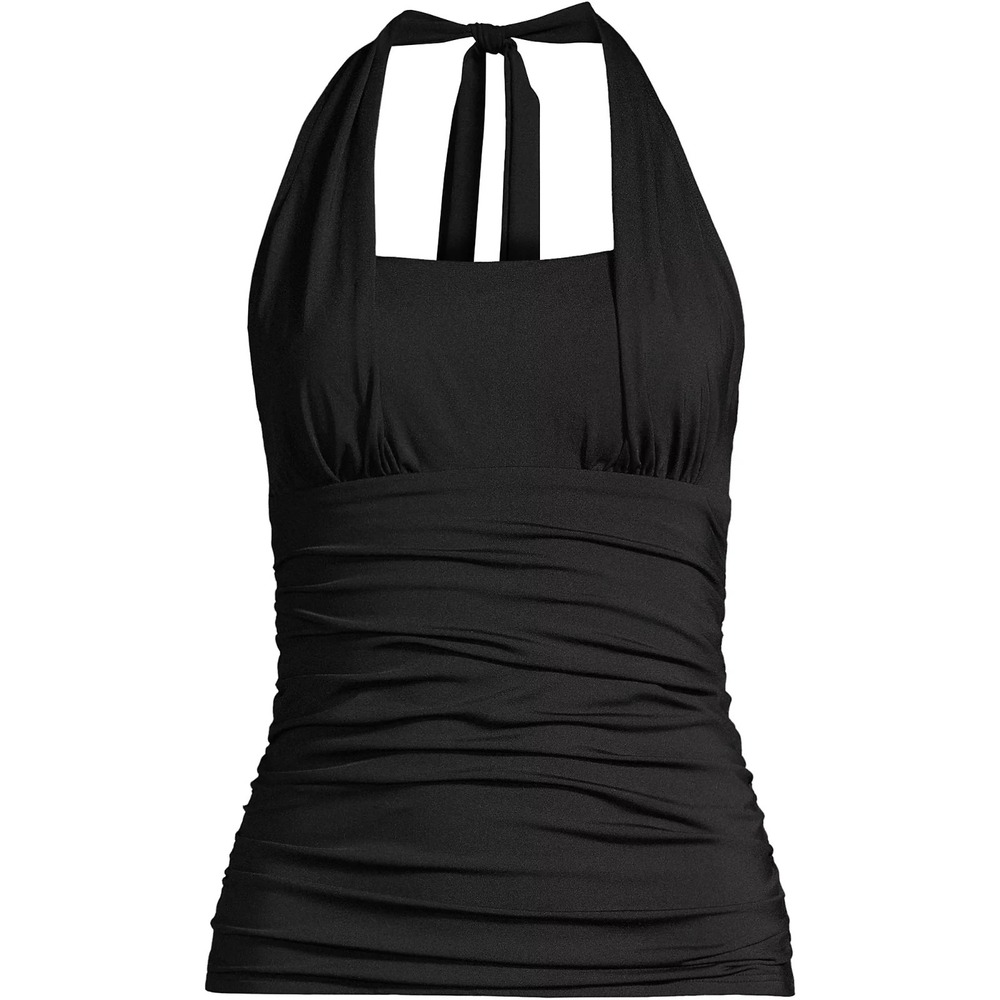 Lands' End Tankini Swim Top Womens 16L Black Square Neck Halter Lined Bra NWT
